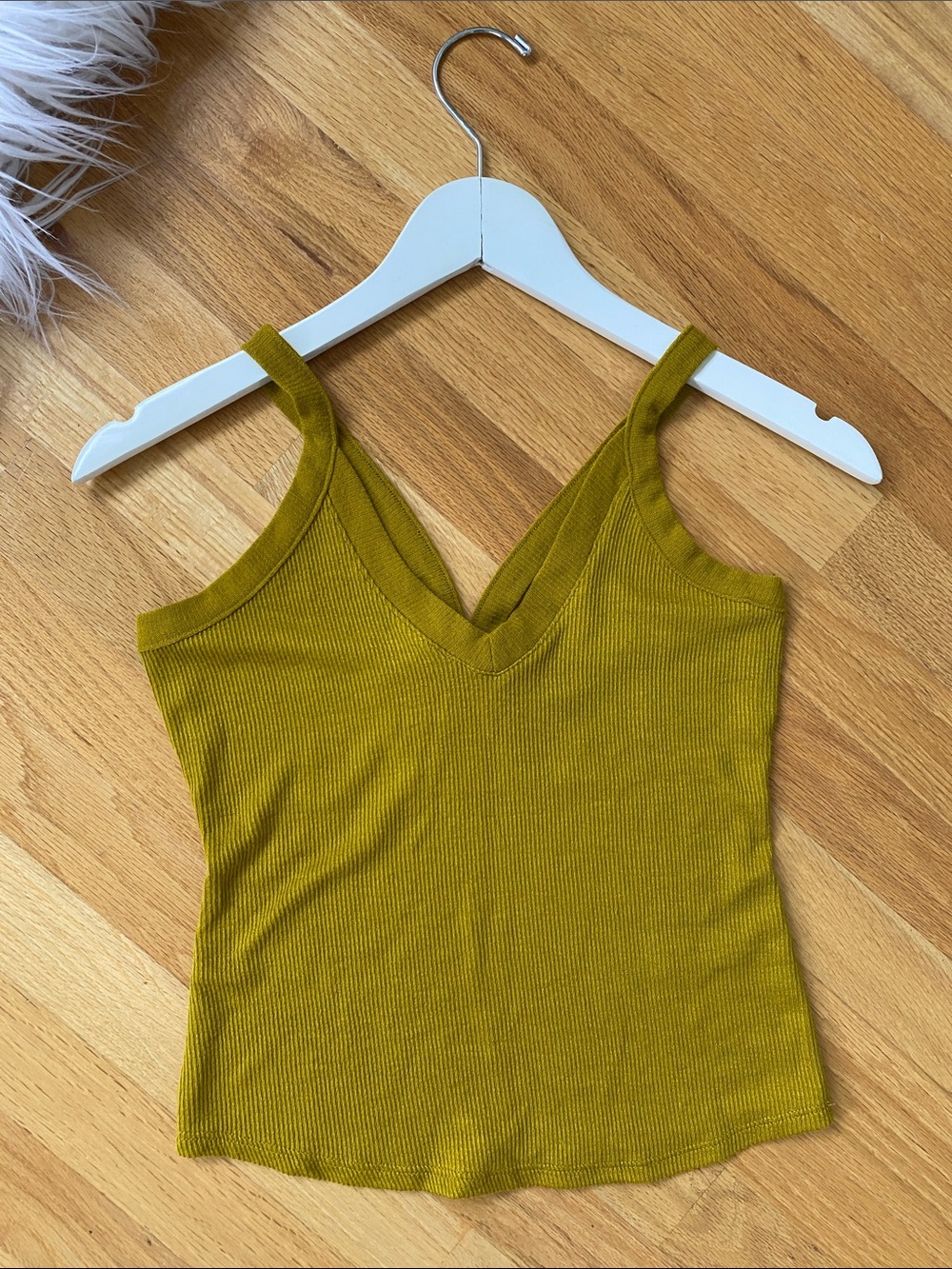 Free People Intimately That Easy Olive-Toned Gold Ribbed V-Neck Cami NEW